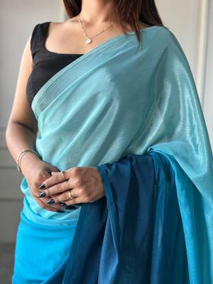 ready to wear blue chinon solid saree 3