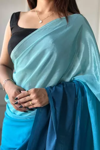 ready to wear blue chinon solid saree