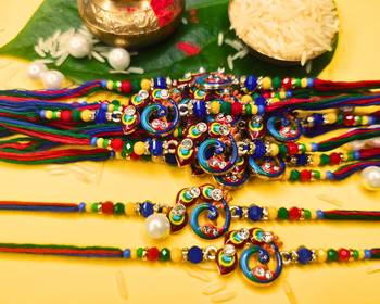 combo of 12 beaded cotton thread with ad stones & meenakari designer rakhi for brother 1