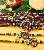 combo of 12 beaded cotton thread with ad stones & meenakari designer rakhi for brother