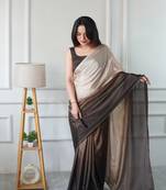 ready to wear chiku chinon solid saree