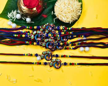 combo of 12 beaded cotton thread with ad stones & meenakari designer rakhi for brother 2