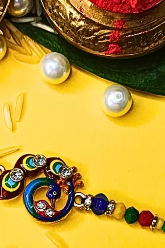 combo of 12 beaded cotton thread with ad stones & meenakari designer rakhi for brother