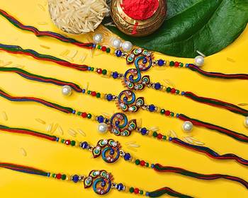combo of 6 beaded cotton thread with ad stones & meenakari designer rakhi for brother 1