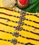 combo of 6 beaded cotton thread with ad stones & meenakari designer rakhi for brother