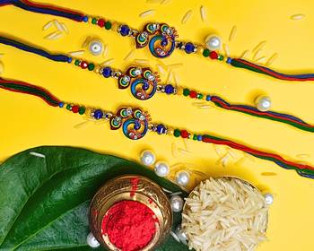 combo of 3 beaded cotton thread with ad stones & meenakari designer rakhi for brother 1