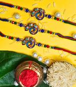combo of 3 beaded cotton thread with ad stones & meenakari designer rakhi for brother