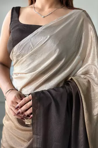 ready made chiku chinon solid saree
