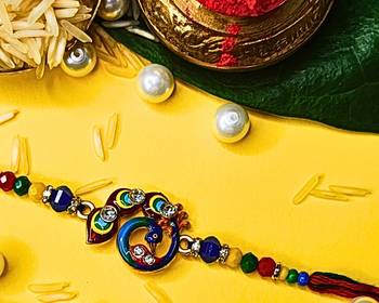 combo of 3 beaded cotton thread with ad stones & meenakari designer rakhi for brother 2