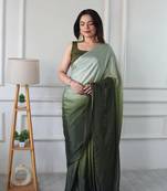 ready to wear green chinon solid saree