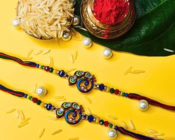 combo of 2 beaded cotton thread with ad stones & meenakari designer rakhi for brother 1