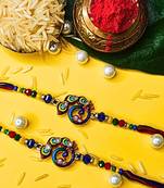 combo of 2 beaded cotton thread with ad stones & meenakari designer rakhi for brother