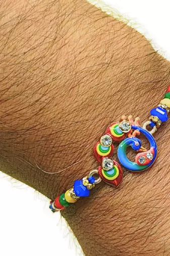 combo of 2 beaded cotton thread with ad stones & meenakari designer rakhi for brother