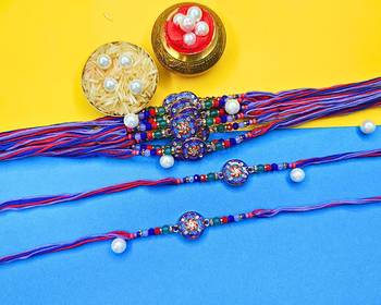 combo of 12 beaded cotton thread with ad stones & meenakari designer rakhi for brother 1