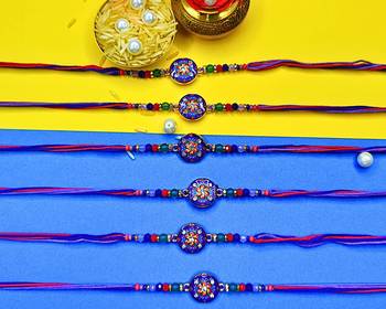 combo of 6 beaded cotton thread with ad stones & meenakari designer rakhi for brother 1