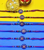 combo of 6 beaded cotton thread with ad stones & meenakari designer rakhi for brother
