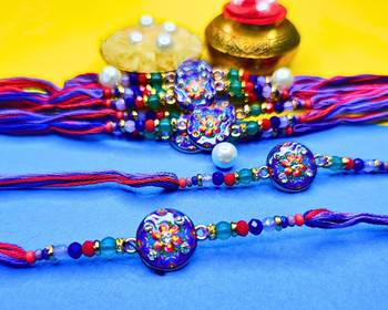 combo of 12 beaded cotton thread with ad stones & meenakari designer rakhi for brother 2
