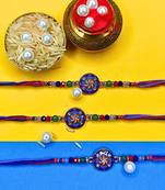 combo of 3 beaded cotton thread with ad stones & meenakari designer rakhi for brother
