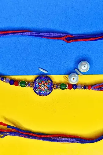 combo of 6 beaded cotton thread with ad stones & meenakari designer rakhi for brother