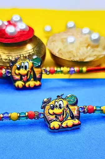 combo of 2 beaded cotton thread with ad stones & meenakari designer rakhi for brother
