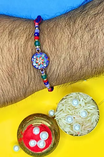 combo of 6 beaded cotton thread with ad stones & meenakari designer rakhi for brother