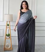 ready to wear grey chinon solid saree