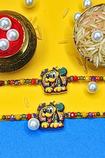 combo of 2 beaded cotton thread with ad stones & meenakari designer rakhi for brother