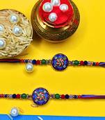combo of 2 beaded cotton thread with ad stones & meenakari designer rakhi for brother