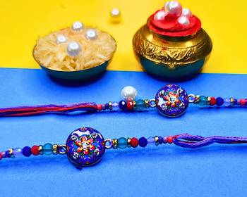 combo of 2 beaded cotton thread with ad stones & meenakari designer rakhi for brother 2