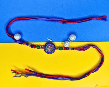 combo of 2 beaded cotton thread with ad stones & meenakari designer rakhi for brother 3