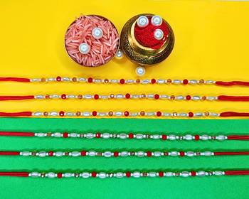 combo of 6 beaded cotton thread with ad stones & meenakari designer rakhi for brother 1