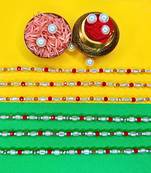 combo of 6 beaded cotton thread with ad stones & meenakari designer rakhi for brother