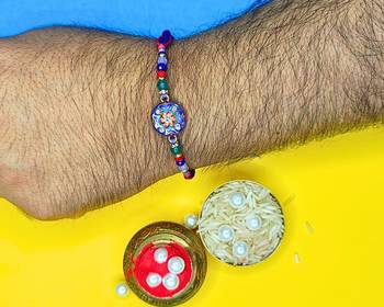 combo of 2 beaded cotton thread with ad stones & meenakari designer rakhi for brother 4