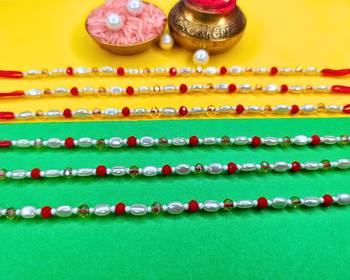 combo of 6 beaded cotton thread with ad stones & meenakari designer rakhi for brother 2