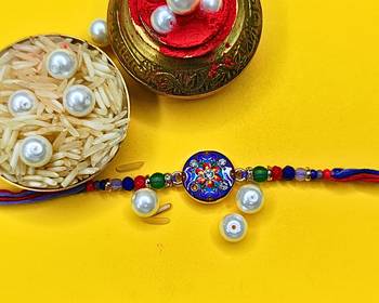 combo of 2 beaded cotton thread with ad stones & meenakari designer rakhi for brother 5