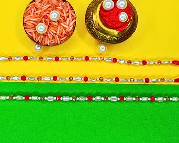 combo of 3 beaded cotton thread with ad stones & meenakari designer rakhi for brother 1
