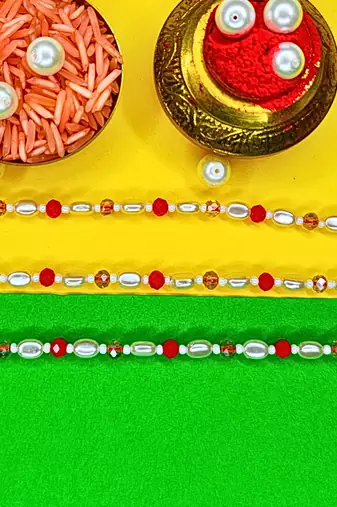 combo of 3 beaded cotton thread with ad stones & meenakari designer rakhi for brother