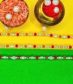 combo of 3 beaded cotton thread with ad stones & meenakari designer rakhi for brother