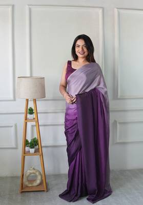 pre-stitched lavender chinon solid saree 1
