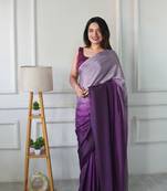 ready to wear lavender chinon solid saree