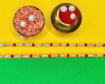 combo of two beaded cotton thread with ad stones & meenakari designer rakhi for brother 1