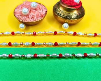 combo of 3 beaded cotton thread with ad stones & meenakari designer rakhi for brother 2