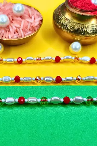 combo of 3 beaded cotton thread with ad stones & meenakari designer rakhi for brother