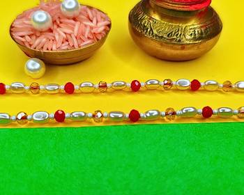 combo of two beaded cotton thread with ad stones & meenakari designer rakhi for brother 2