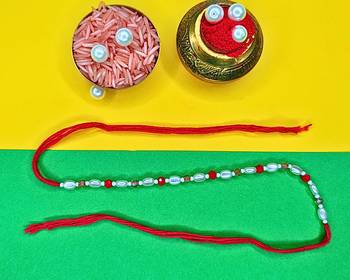combo of two beaded cotton thread with ad stones & meenakari designer rakhi for brother 3