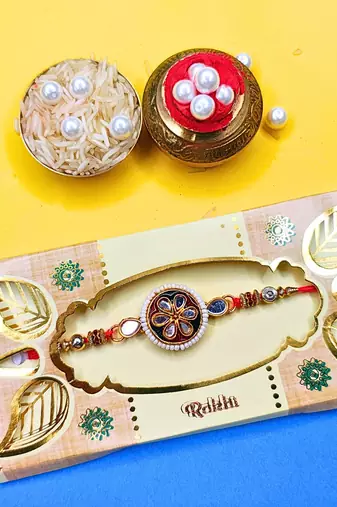 beaded cotton thread with ad stones & meenakari designer rakhi for brother