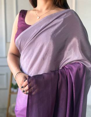 pre-stitched lavender chinon solid saree 3