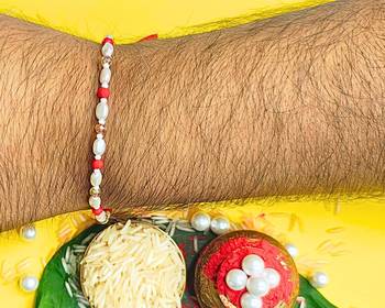 combo of 3 beaded cotton thread with ad stones & meenakari designer rakhi for brother 4
