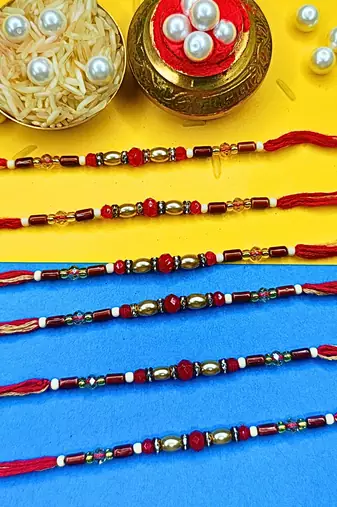 combo of 6 beaded cotton thread with ad stones & meenakari designer rakhi for brother
