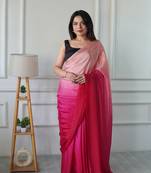 ready to wear pink chinon solid saree